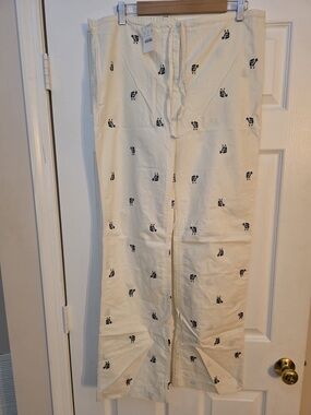 J. Crew Women’s Ivory with Panda Embroidered Print Lounge Pants. Tall L $29. NWT